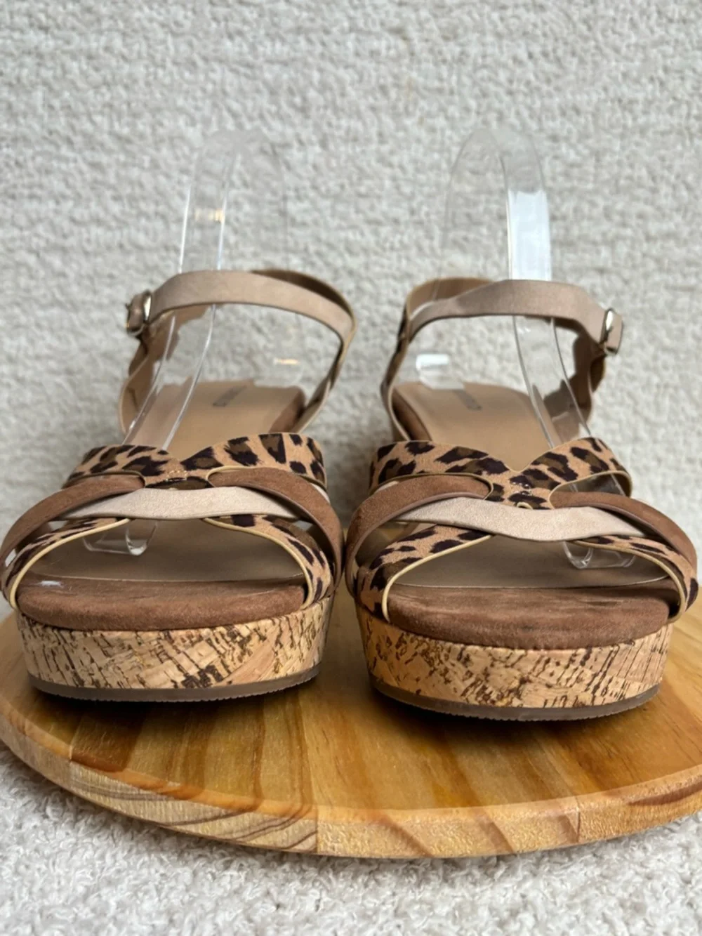 Torrid Sandals Womens 11W Leopard Mixed Media Cork Wedge Buckle Strappy
